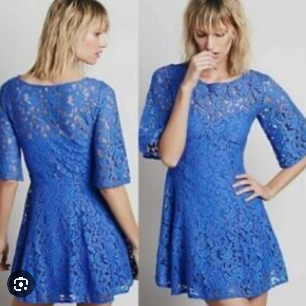 Free People Elegant Blue Lace Dress Vintage look